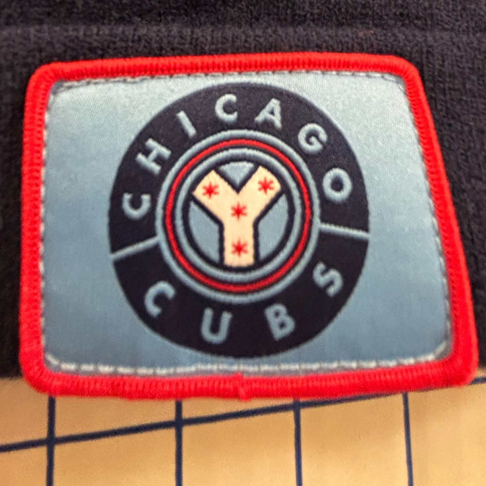 Chicago Cubs & Jim Beam Navy and Red Striped Beanie with Pom-Pom